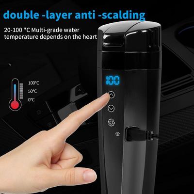 Tasse Chauffante pour Voiture Affichage LCD Numérique Bouilloire Électrique Acier Inoxydable Tasse Intelligente Chauffante pour Voiture 400ML Café Lait Bouilloire Chauffante 12V/24V
