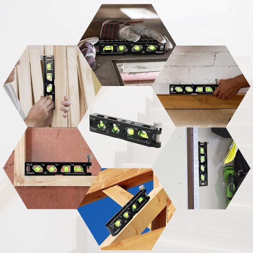 Huepar Mini Level, Powerful Magnet, V-Groove, Screw Clamp, Graduated Measuring Instruments, 4 Vials (Horizontal, Vertical, 45, 30), TL13