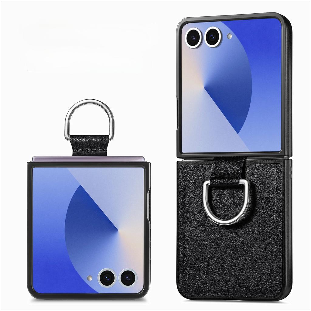 Kožené pouzdro s držákem na prsten pro Samsung Galaxy Z Flip7 5G Flip 7 Flip6 Flip 6 5 4 3 2 1 Flip5 Flip4 Flip3 Flip2 Ochranná pouzdra