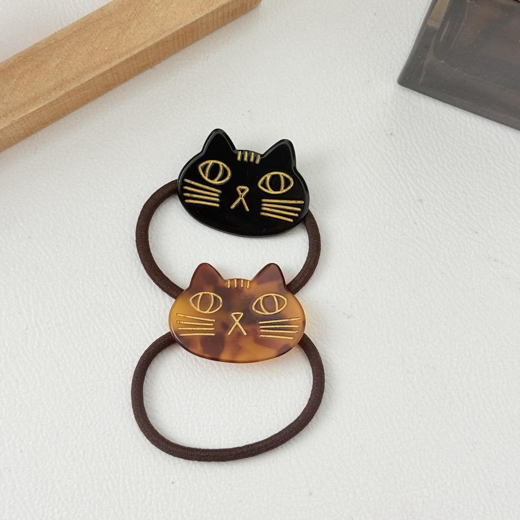 Cute Cat Acetate Hair Clip and Tie Set - 4.3cm Sweet Cartoon Hair Accessories for Children