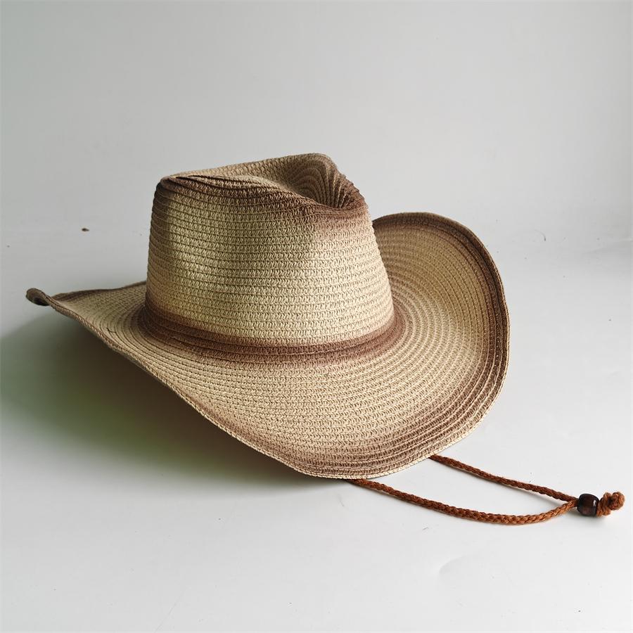 Western Cowboy Straw Hat For Men Women Vintage Outlaw Cowgirl Sun Sombrero Hat With Metal Star Emblem Band Beach Summer Caps