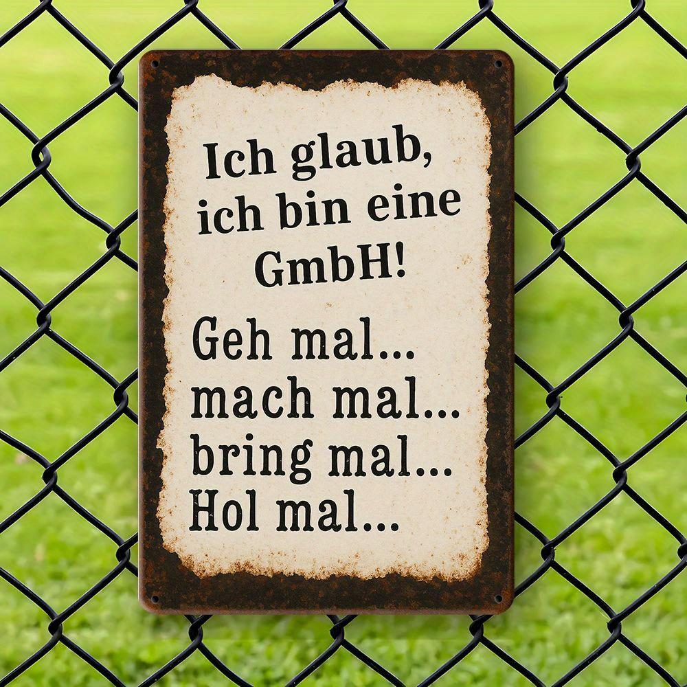 "GmbH" German Humor Sign - 20.32x30.48cm Vintage Metal Decor for Office & Bar