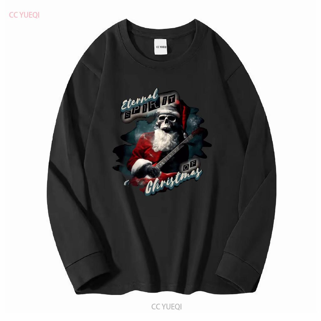 Eternal Spirit Santa Skull Christmas Rock Guitar Unisexs Cotton T Shirt Top Long or Short Sleeves Vintage Washed Versatile Casual