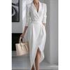 BITCED Women's Fashion Autumn Winter Solid Color Print V-Neck Long Sleeve Casual Dresses