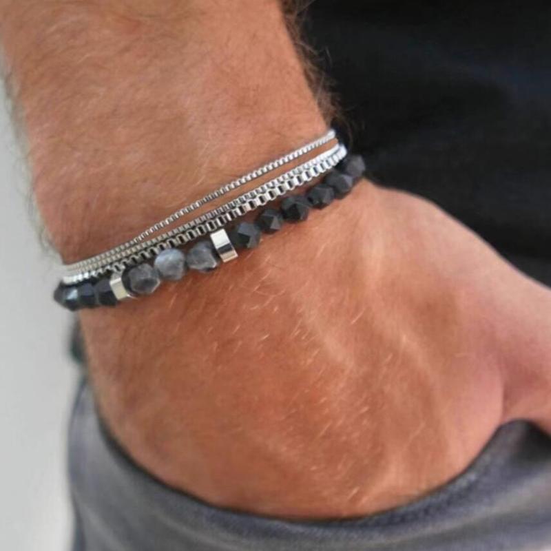 4Pcs/Set Stainless Steel Adjustable Box Chain Bracelets For Men Simple Vintage Silver Color Cuban Bangle Sets Party Jewelry Gift