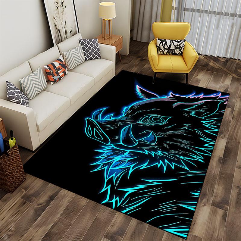 Neon Wild Boar Illustration suitable as a non-slip mat for the living room or bedroom sofa
