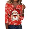 Women's Fashion Casual Christmas Print V-Neck Button Three-Quarter Sleeve T-Shirt Top