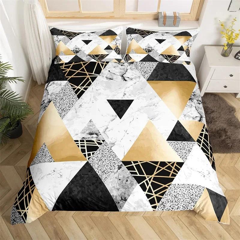 Marble Duvet Cover Marble Brick Wall Style King Queen Bedding Set Polyester Gold Bronzing Sequins Abstract Fluid Comforter Cover