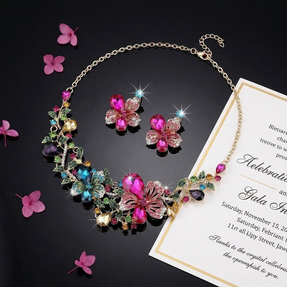 Shining Rhinestone Jewelry Set Exquisite Crystal Necklace Set Bridal Necklace Earrings Set  Banquet