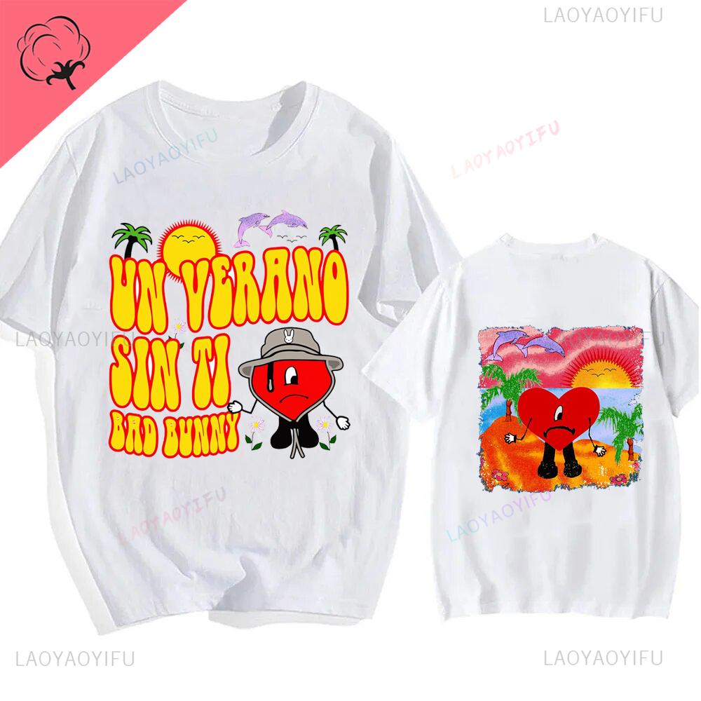 Bad Bunny UN VERANO SIN TI Music Album Print Tshirt Classic Harajuku Loose Streetwear Men Hip Hop Style Shortsleev Tshirt