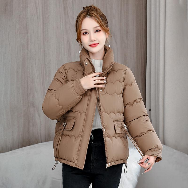 Осень-зима теплая короткая куртка женская однотонная тонкая куртка с воротником-стойкой — фото 5