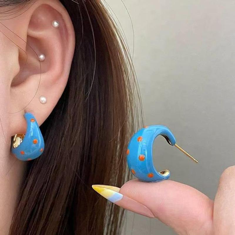 Milk Yellow Polka Dot Dripping Oil Half Circle Earrings Spring And Summer Temperament Small Fresh Stud Earrings For Women