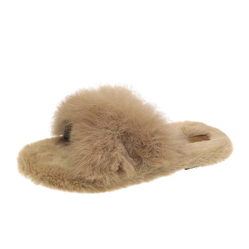 2025 new Mao Mao slippers women's cross-word outer wear home thermal cotton slippers flat-bottomed versatile cotton slippers