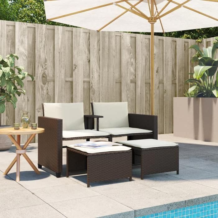 VidaXL Canapé de Jardin 2 Places avec Table et Tabourets, Fauteuils avec Coussins, Mobilier d'Extérieur Patio, Moderne, 368417