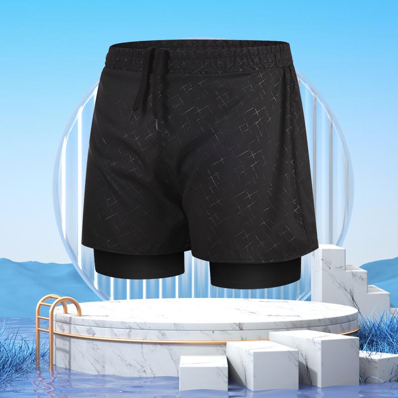 Men's Quick-Dry Double-Layer Swim Trunks - Large, Anti-Embarrassment, Boxer Style, Professional Hot Spring Set
