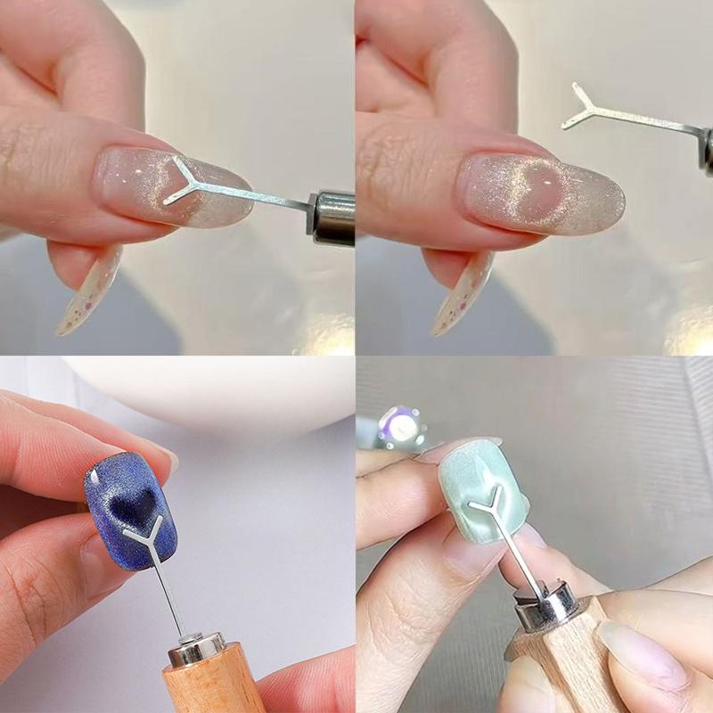 Y-Shape Iron Wire Cat Eye Nail Magnet Set With Wooden Stick Magnet For Creating Heart Shapes On Nails Nail Art Accessories Tools