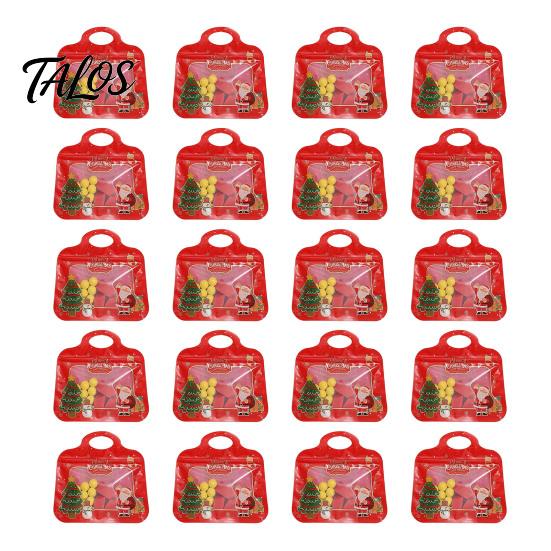 Decorative Christmas Snack Containers Treat Bags with Handles, Self-Seal Candy Cookie for Clear Window Gift Pouches Holiday Party Favors, Small Items