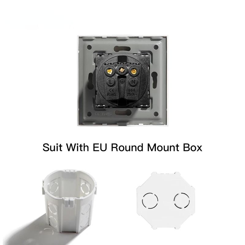 Bseed Europe Russia 16A Wall Power Socket White Black Grey Gold Crystal Glass Panel Plug Electrical Outlet for Home Improvemet