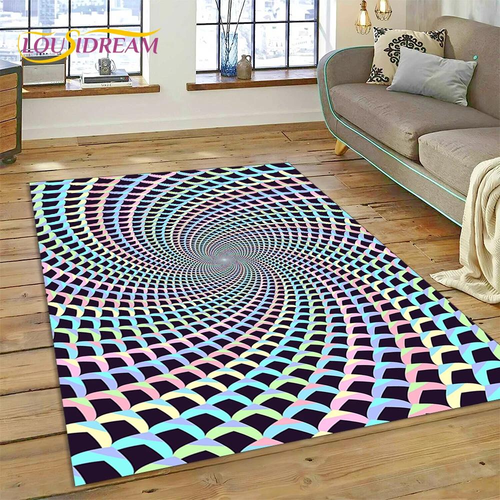 3D-Vortex-Teppich mit visuellen Illusionen für Wohnzimmer, Schlafzimmer, Heimdekoration, Bodenmatte, rutschfeste Dekoration für Sofa, Küche, Fußmatte