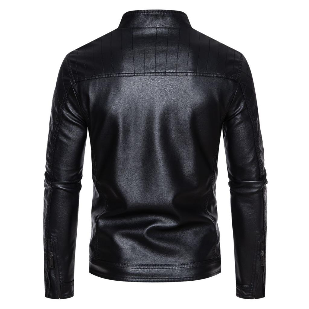 Autumn and Winter Leather Jackets for Men, Autumn New Youthful and Handsome Motorcycle Jackets, Men's Stand-up Collar, Slim Business Casual Jackets