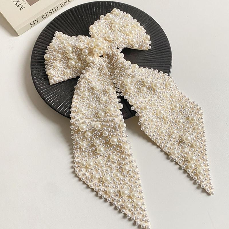 Fashion Artificial Pearls Bowknot Hair Clip For Bridal Shower Formal Event Photoshoots Special Occasion NonSlip Hairpin