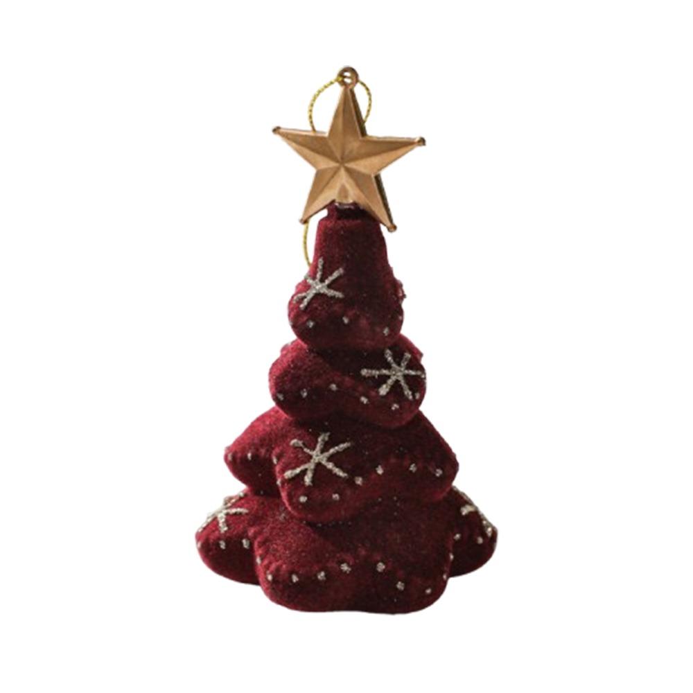 Velvety Flocked Christmas Tree Ornament Glitter Mini Christmas Tree Hanging Decor Seasonal Use