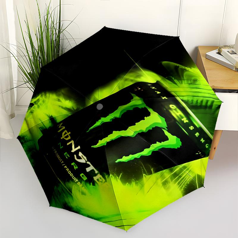 Monster Energy LOGO Print Automatic Umbrella, 8 Rib Iron Frame, Plastic Handle, Suitable for Outdoor Travel &Daily , Ideal Gift