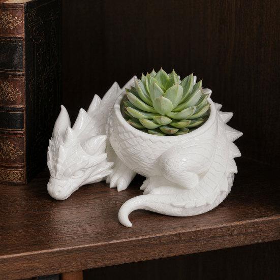 DYS 3D Printed Lying Dragon Flowerpot for Small Green Plants, Decorative Succulents Pot Ornament, Dark Style Figurine Home Office Desktop