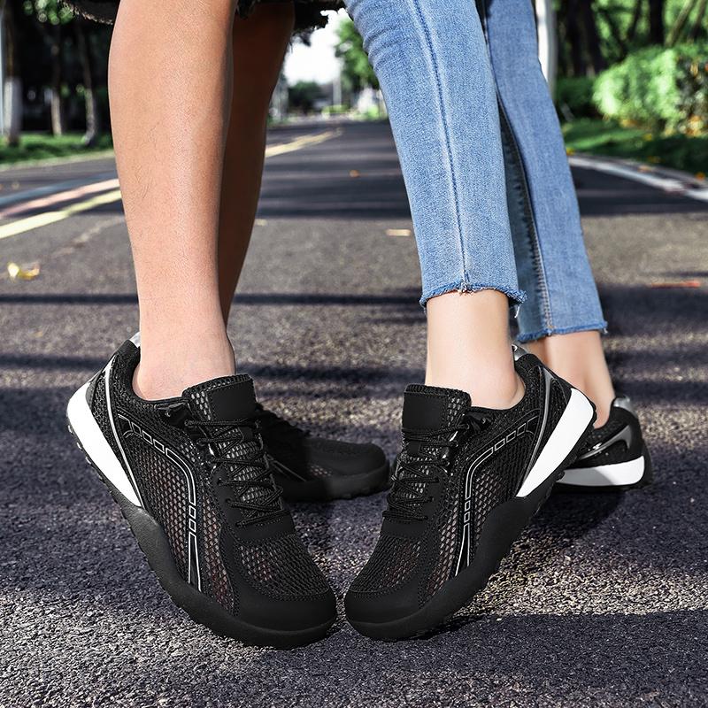 TUINANLE Couple Unisex Wide Toe Sneakers Breathable Mesh Lightweight Black All Day Comfort Casual Walking Shoes for Daily Outdoor