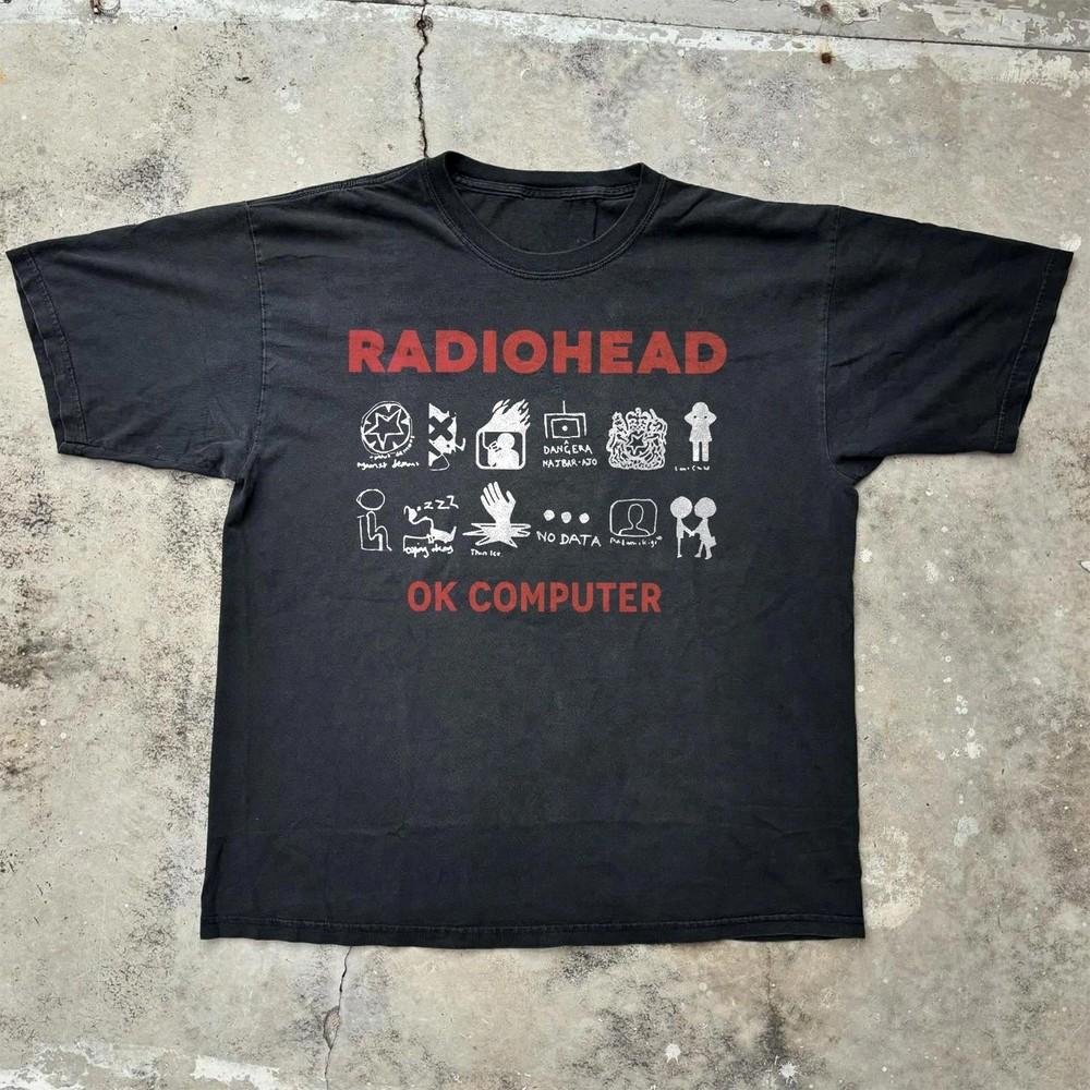 

Горячая Новинка Radiohead Ok Computer Тяжелый Хлопок Черная Унисекс Футболка Размер S-5XL Редкая! Футболка Unisex S