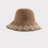 Cappello da sole a tesa larga da donna alla moda, intrecciato a mano in paglia, con visiera protettiva UV per vacanze all'aperto al mare