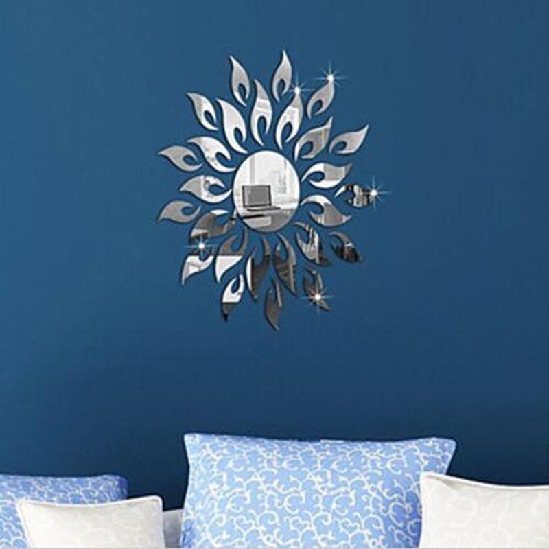 

Mirror Sun Flower Art Removable Wall Sticker Acrylic Mural Decal Household Room Decoration серебряный
