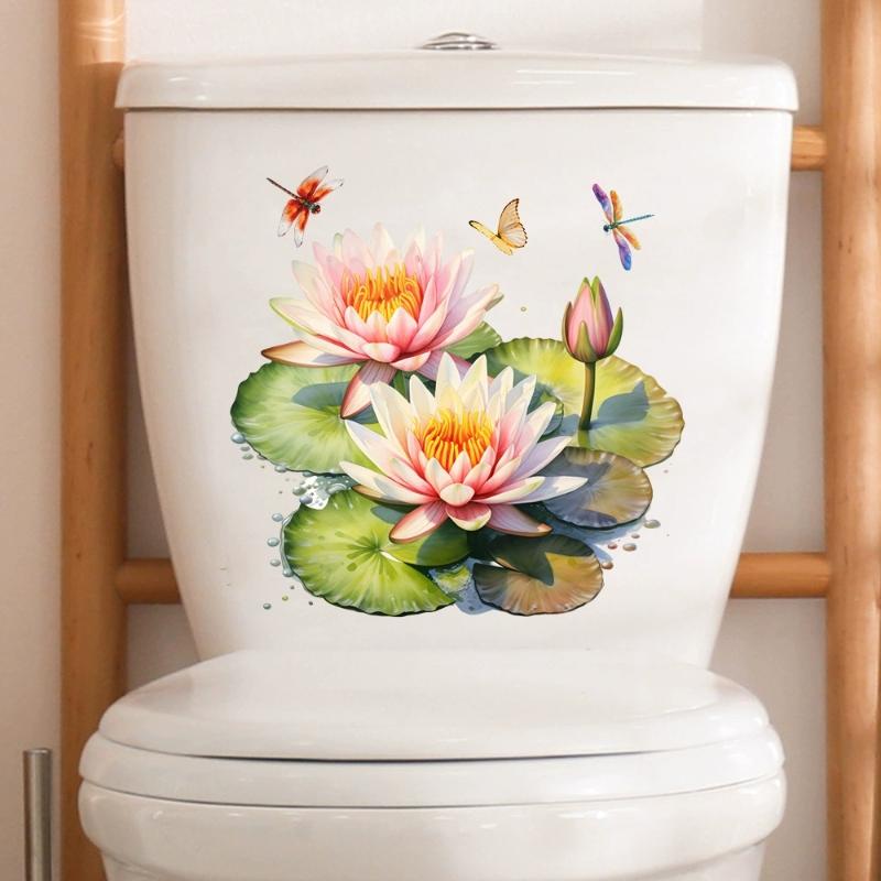 Bathroom Toilet Seat Sticker Self-Adhesive Floral Butterfly Decals Toilet Stickers For Cistern Bathroom WC Restroom Decor+