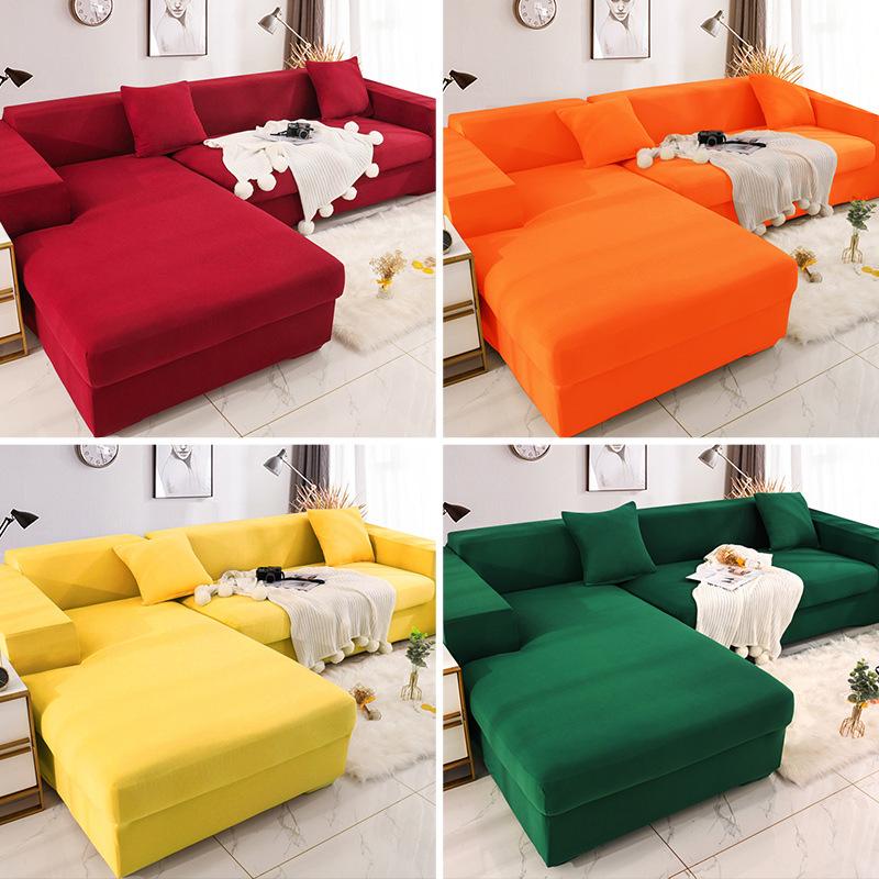 Sofa Cover Spandex Solid Color Elastic Sofa Cover For Living Room 1 /2 /3 /4 Set Seater Sectional Corner Slipcovers Sofa L Shape