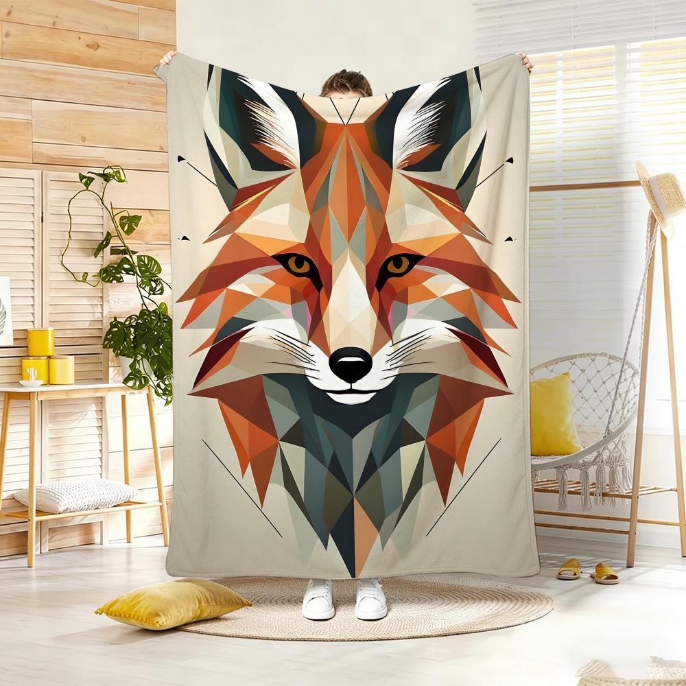 Cute Cartoon fox Throw Lightweight 240g Flannel Blanket Soft Skin-friendly for Summer Cooling