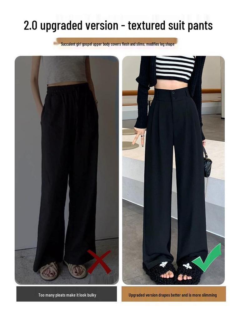 145 High-Waisted Slimming Double-Button Petite Suit Pants for Women - Pear-Shaped, Narrow to Wide-Leg, Casual Spring/Autumn Wear