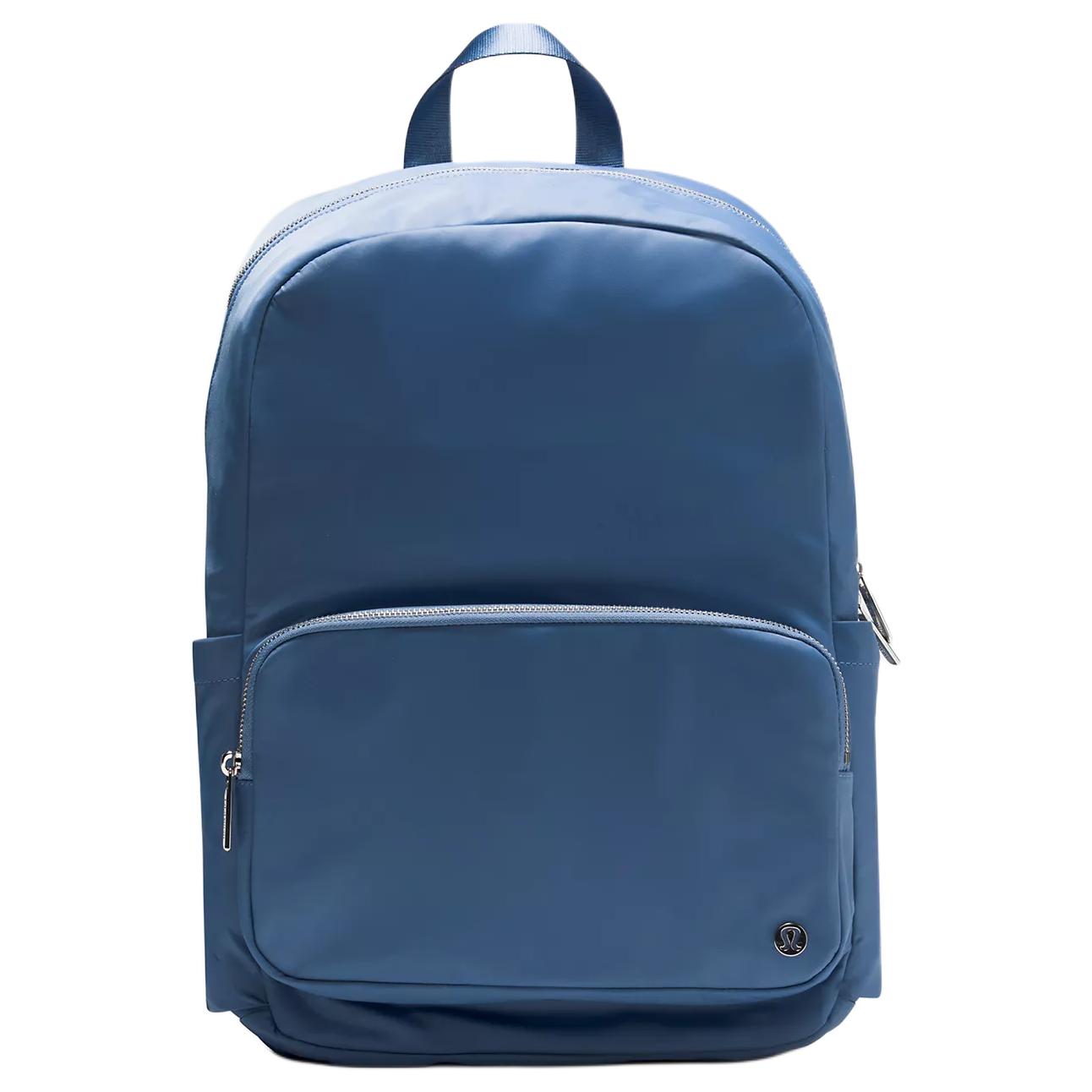 Lululemon Everywhere 22L Waterproof Nylon Backpack With Metal Logo Unisex Backpack Washed-Denim-Blue Oak-Brown Silver LU9CGLS-070708 Washed Denim Blue & Oak Brown