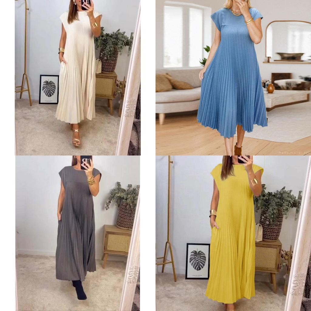 Elegant Fall Maxi Dress With Pleated Design For Womens Office Wear