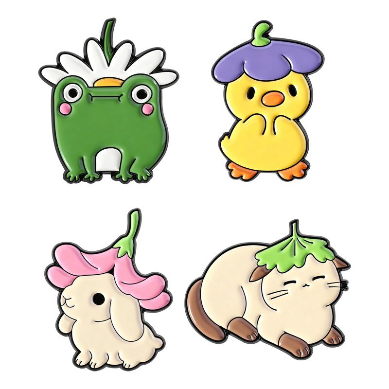 Flowers Leaf Hat Enamel Pins Cat Rabbit Bunny Frog Duck Brooches Badges Cute Cartoon Animal Jewelry Gift for Pet Friends