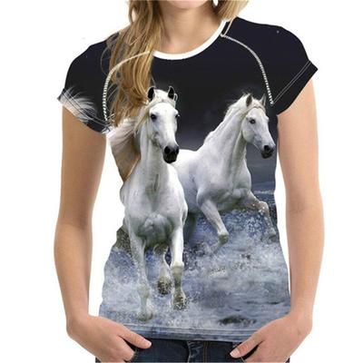 Summer 3D Print Animal Horses Graphic Women's T-shirt Round Neck Short Sleeve Quick Drying Oversized T-shirts Loose Tops & Tees