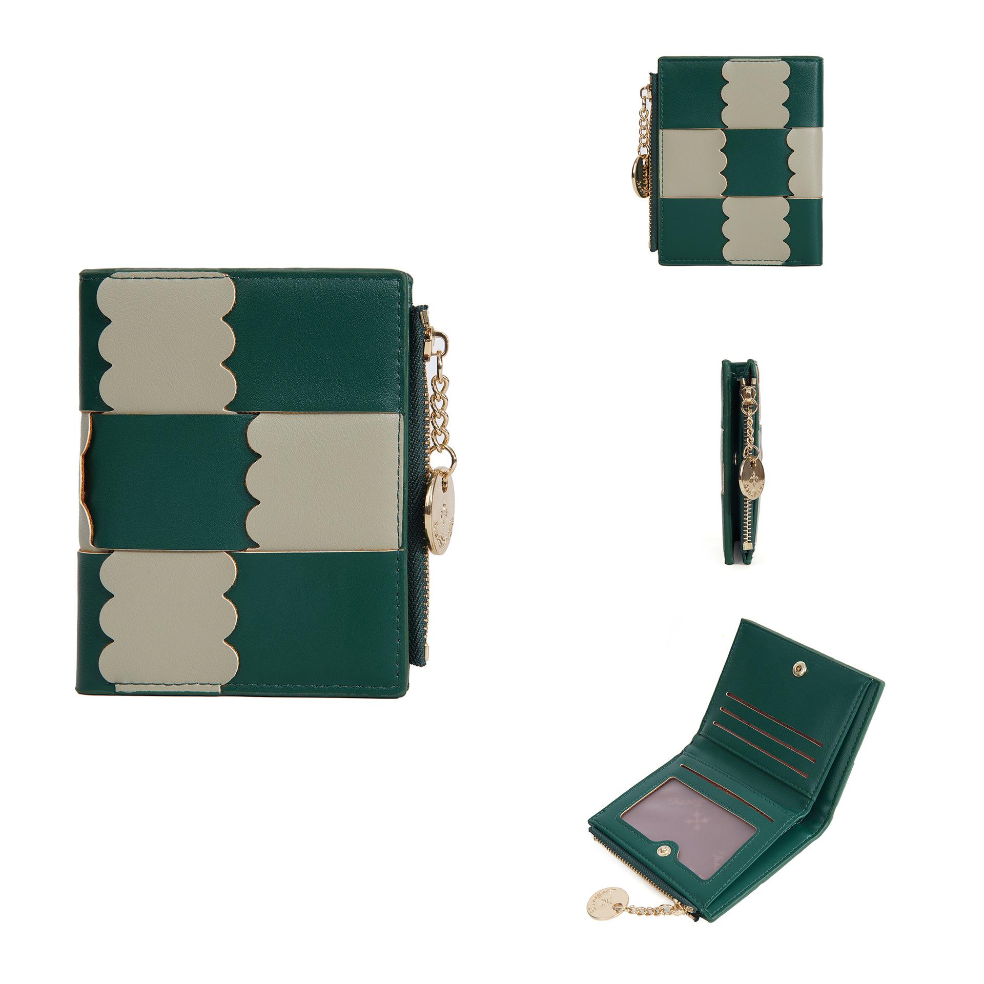 Короткий универсальный женский милый кошелек из ПУ высококачественная плетеная сумка на молнии с вставками кошелек для мелочи мини-сумка one size зелёный 1390₽