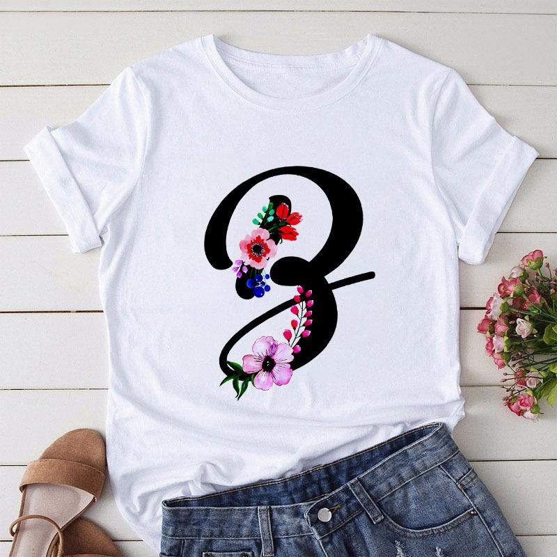 Large Size T-Shirt 26 English Letters Butterfly Print T-Shirt Women'S Short-Sleeved Women'S Clothing