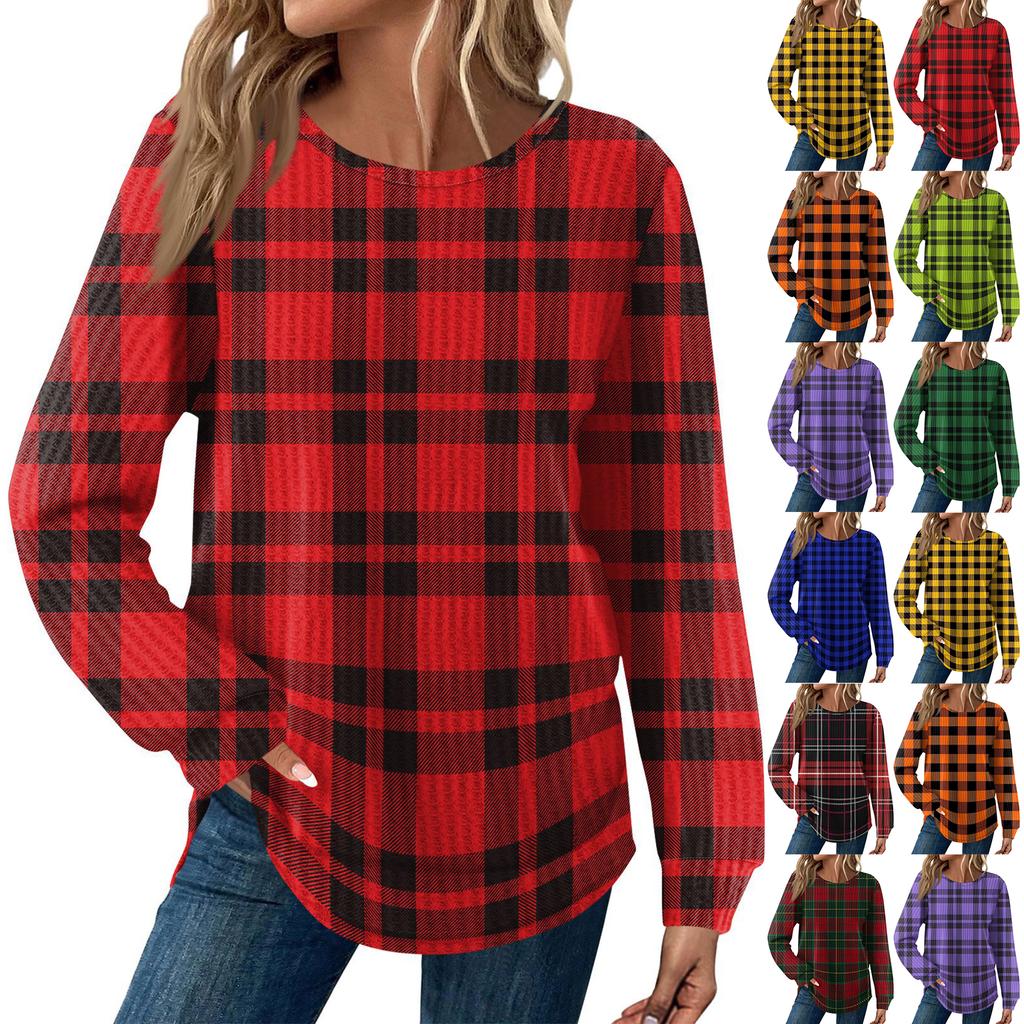 Damenmode Locker Langarm Rundhals Casual Oberteil