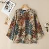 ZANZEA Women Casual Round Neck Loose Long Sleeve Cotton Blouse