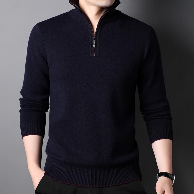 Hengyuanxiang Men s 100% Wool Zipper Turtleneck Sweater L