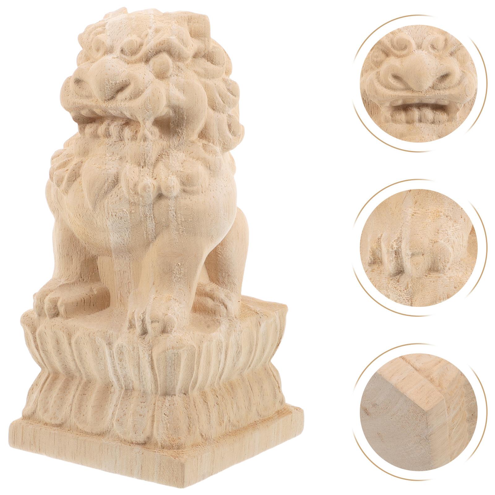 

Hand Carved Wooden Lion Finial Top Outdoor Garden Decor for Fence Post Vintage Bridge Decoration Unfinished Wood Guardian Lion 16X7X7CM