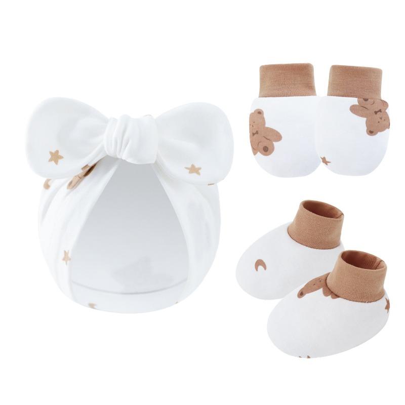 Newborn Baby Bow Hat Baby Anti Scratch Gloves Foot Covers Cotton Baita Cartoon Rabbit Ear Covers