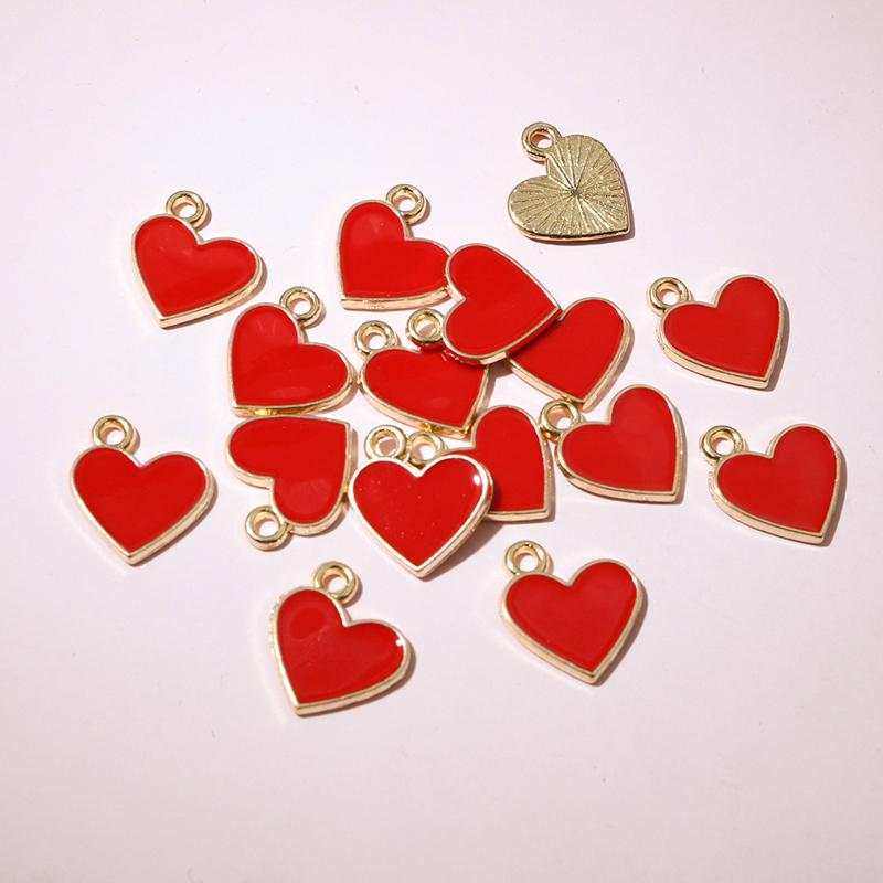 20pcs 13x11.5mm Enamel Small Cute Heart Charms Pendant DIY Jewelry Making Accessories Findings for Bracelet Earrings Keychains