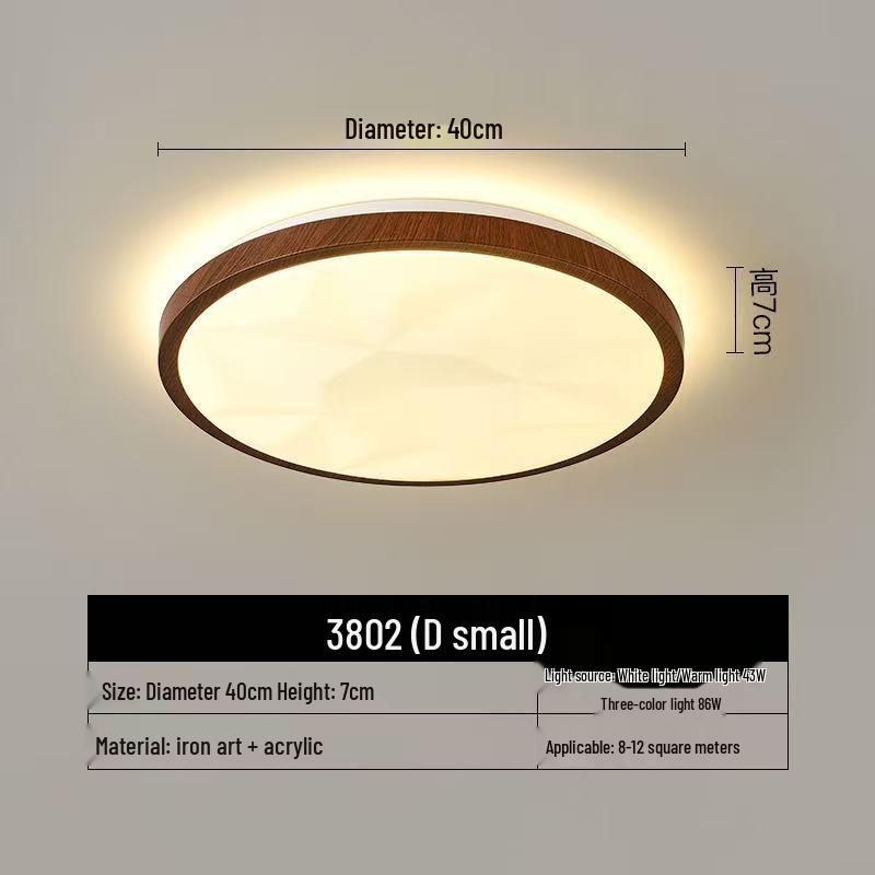 Mid-Century Ultra-Thin Walnut Grain Ceiling Light for Living Room & Bedroom