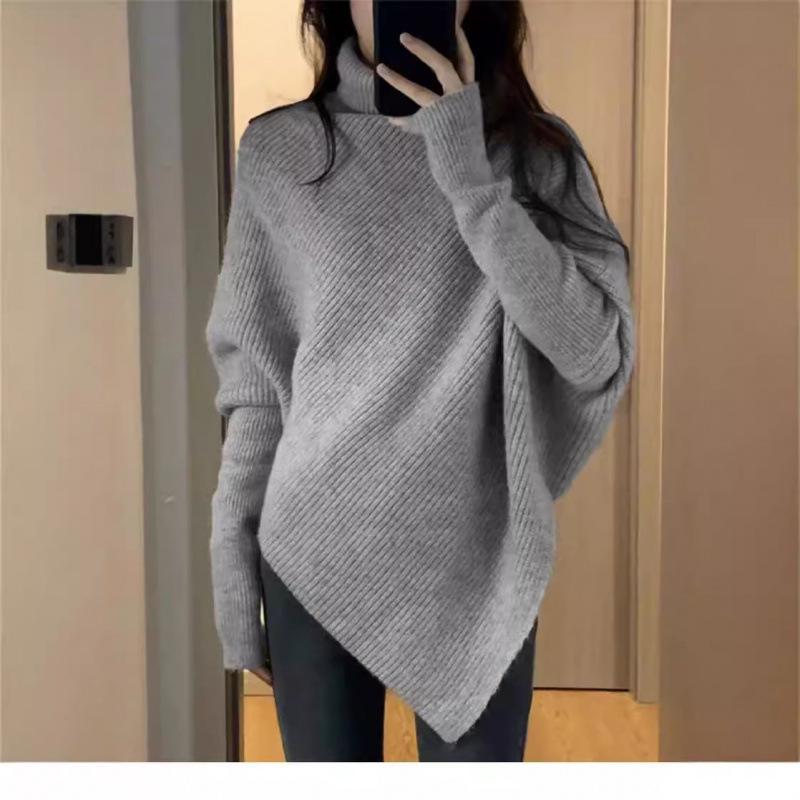 Women's Pure Wool Thickened Turtleneck Sweater, Irregular Loose Knit, Cozy Autumn/Winter Style